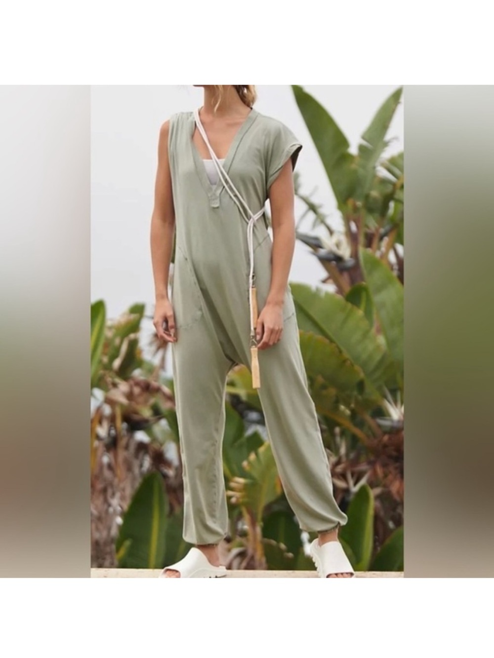 Free People FP Movement Hotshot V Neck Onesie Sage Green - Size Small